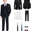 LMQML 8 Piece Boys Suit Slim Fit Formal Suit Set, Adjustable Waist, for Toddler Boy Teenage, Wedding, Graduation, Churches, 16