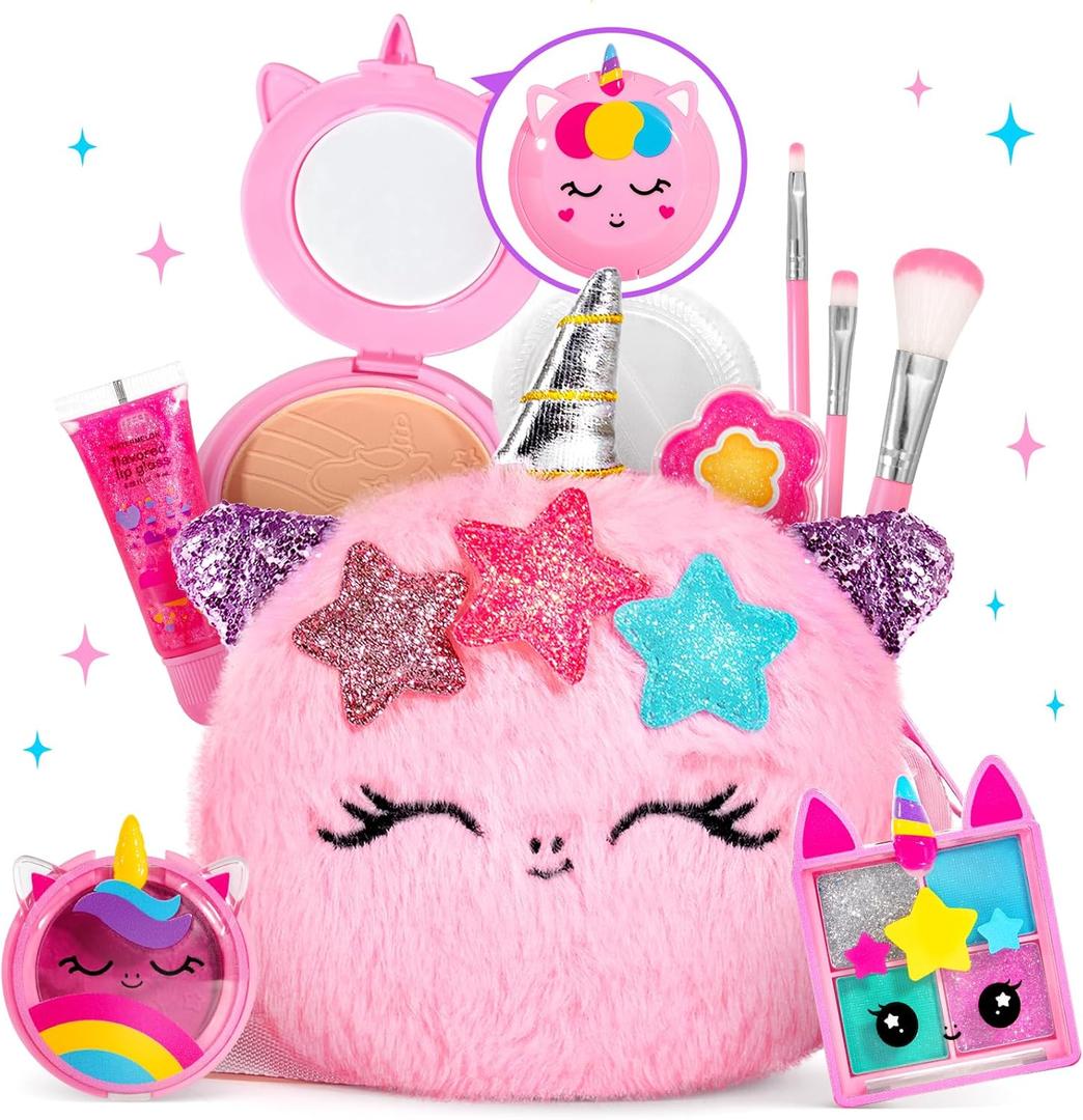 ULOVEME Kids Real Makeup Kit for Little Girls - Real, Non Toxic, Washable Make Up Toy - Umicorn Toys Gift for 3 4 5 6 7 8 9 10 12 Years Old Girls Birthday (Mini Pink Umicorn)