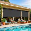 Outdoor Roller Shade for Patio with Aluminum Valance, (10'W X 8'H) 420GSM New Material Patio Blinds with 95% UV Blockout, Outdoor Blinds with Crank Handle for Shading, Privacy Protection, Black