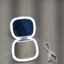 Mocado Compact LED Magnifying Travel Makeup-Mirror - 4 inches 1X/10X Magnification Small Hand Pocket Dimmable Double Sided USB Rechargeable Touch Screen, Portable Tabletop Cosmetic (White)