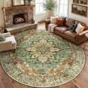 RELEANY Area Rugs 8ft Washable Non-Slip, Floral Vintage Distress Print Pattern Medallion Carpet for Living Room Bedroom Dining Room, Brick Red Rust Neutral Brown Burnt Orange, 
Size	8' (Round)