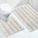 Turquoize Chenille Bathroom Rugs Set Non-Slip Bath Mats for Bathroom Super Absorbent Shaggy Rugs for Tub Shower Toilet Plush Bath Rug Plus U Contour Rug (Oversized: 24" x 36" and 20" x 24" U), Cream