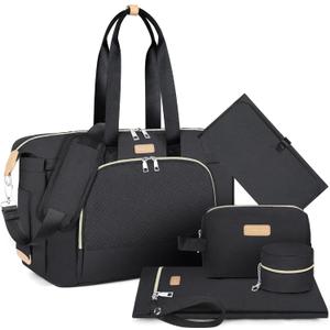 ITIEZY Diaper Bag Tote for Baby - Large Mommy Bag with Portable Changing Pad Pacifier Case, Hospital Bags Travel Baby Bag (Medium, A1-black-7pcs)