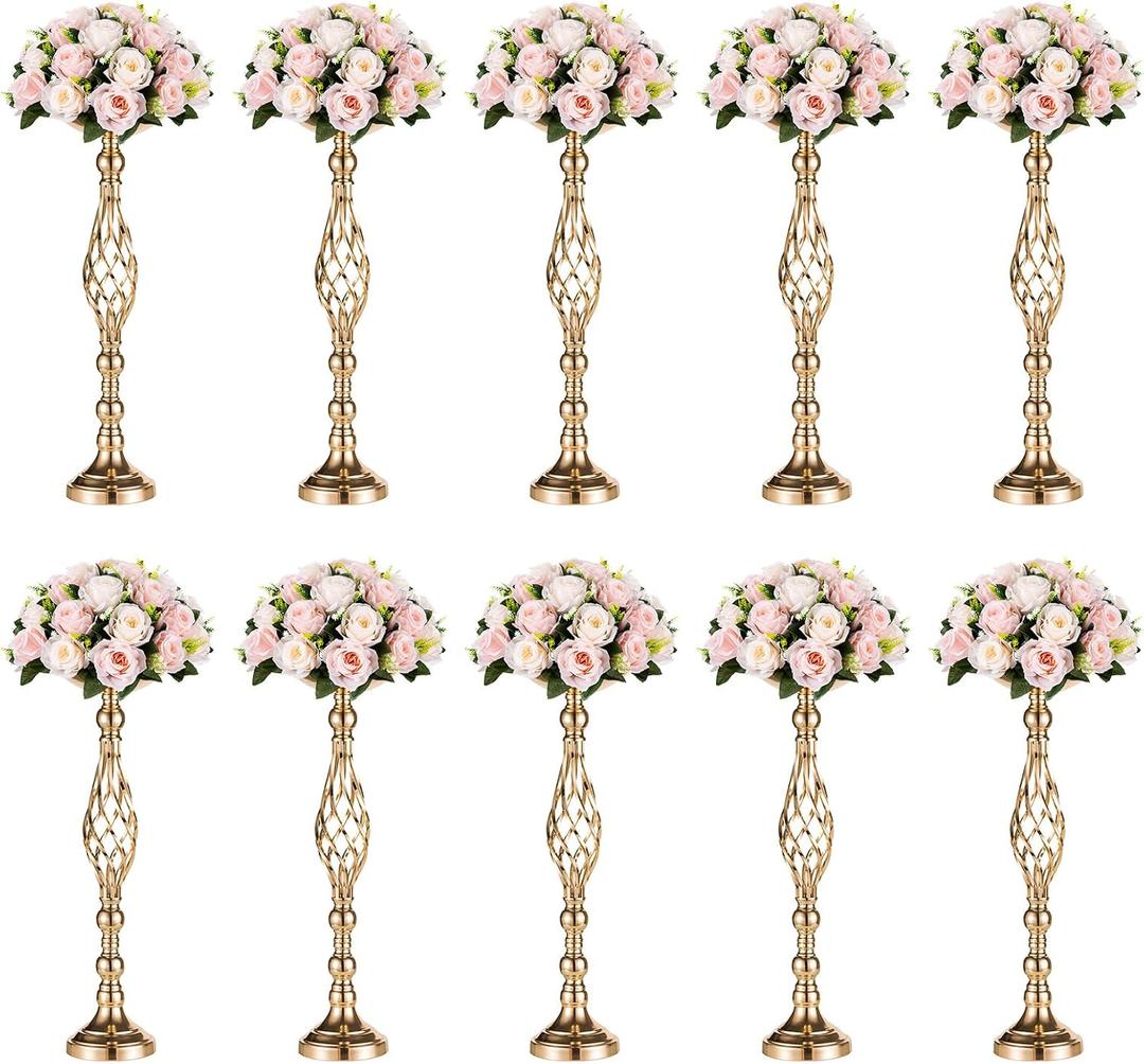 Versatile Metal Flower Arrangement, Candle Holder Stand Set for Wedding Party Dinner Centerpiece Event Restaurant Hotel Decoration (Twist Style, 10 x L)