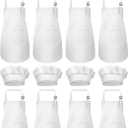 SATINIOR 8 Set Kids Apron and Chef Hat Set Kids Apron with 2 Pockets Adjustable for Boys Girl's Cooking Baking Painting (White, S for 2-6 Age)