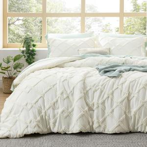 Bedsure Boho Comforter Set King - Ivory Tufted King Size Comforter, 3 Pieces Farmhouse-Style Embroidery Bed Set, Soft Fluffy Geometric Pattern Bedding for All Seasons