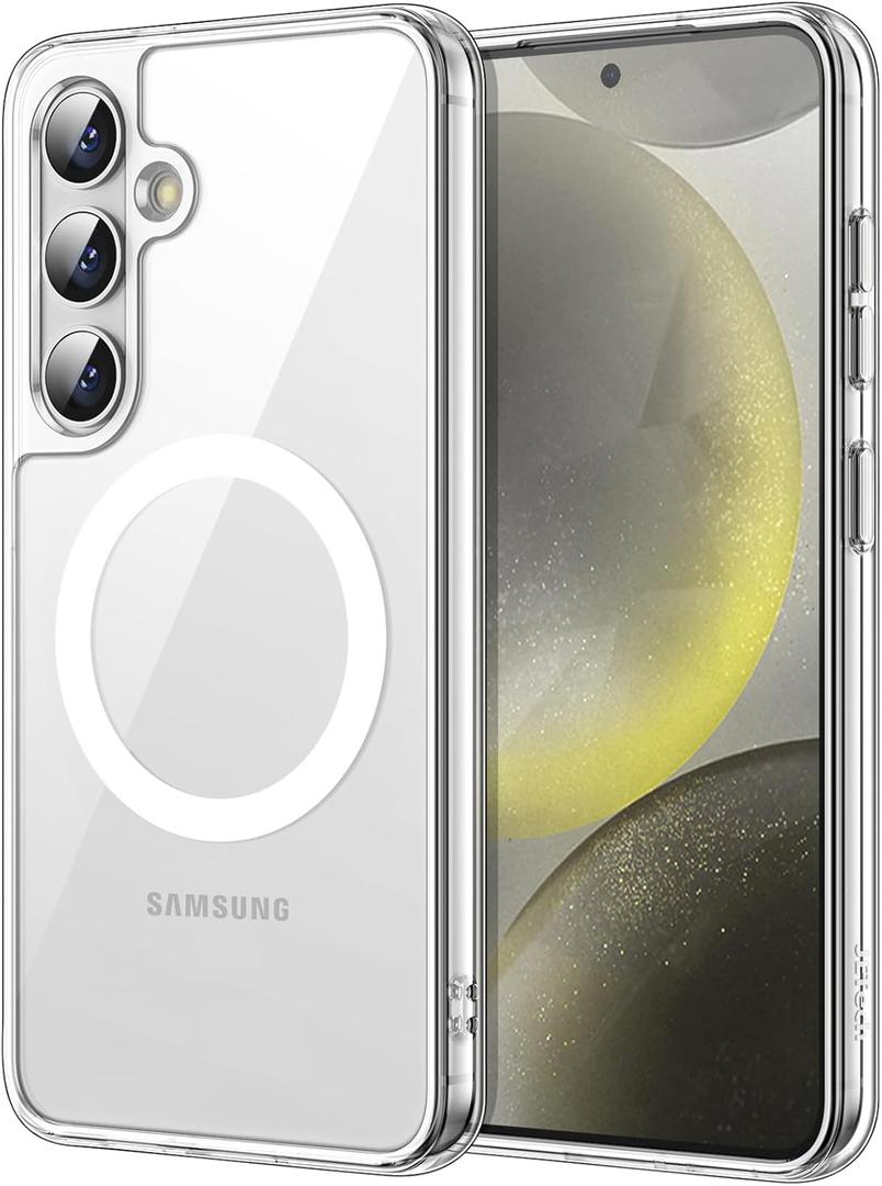 JETech Magnetic Case for Samsung Galaxy S24 5G, Compatible with MagSafe, Shockproof Protective Phone Cover, Non-Yellowing Hard Clear PC Back (Clear)