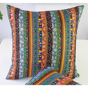 TAOSON Green Stripe Bohemian Style Antique Cotton Blend Linen Sofa Throw Pillowcase Cushion Cover Pillow Cover with Hidden Zipper Closure Only Cover No Insert 18x18 Inch 45x45cm