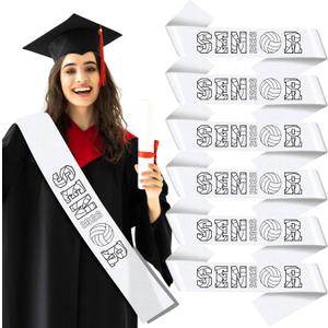 Hotop 6 Pcs Senior 2026 Satin Sashes White Sashes with Sport Themed Letters 2026 Graduation Sash Senior Cheer Sash Cheerleader Celebration Class Competition Party Decoration Supply (Volleyball)