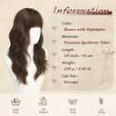 Haloo Brown Wigs with Bangs - 20 Inch Long Soft Wavy Natural Looking Synthetic Heat Resistant Hair Wig for Women Daily Party, Brown with Highlights
