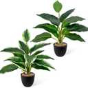 2 Pack Artificial Potted Plants, 16" Fake Plants Indoor in Black Pots for Home Bathroom, Office Desk, Shelf - Realistic Faux Greenery for Living Room, Kitchen, Farmhouse Decor