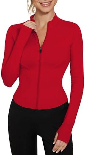 LUYAA Women's Workout Jacket Lightweight Zip Up Yoga Jacket Cropped Athletic Slim Fit Tops Medium