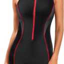 Tempt Me Women One Piece Boyleg Swimsuit Zip Up Racerback Bathing Suits Athletic Sporty High Neck Swimwear XL