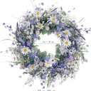 22 Inches Summer Wreaths for Front Door Blue Summer Door Wreath Spring Floral Wreath with Wildflower Lanvender for Wall Porch Indoors Outdoor Window Home Decorations