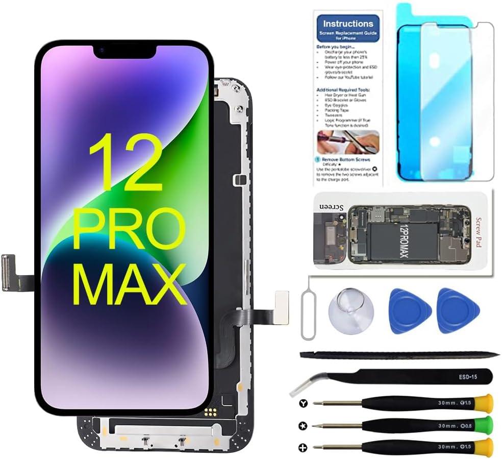 for iPhone 12 Pro Max Screen Replacement 6.7 inch, 3D Touch LCD Display Digitizer Touch Screen Assembly with Repair Tools, Compatible with iPhone 12 Pro Max 6.7 inch