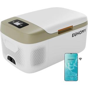 EUHOMY 12 Volt Refrigerators, 17QT Car Refrigerator APP Control, Car Fridge with 12/24V DC & 110-240V AC, Portable Refrigerator Freezer Fridge Cooler for Car, RV, Camping, Travel, Fishing, Outdoor Use (White,Green)