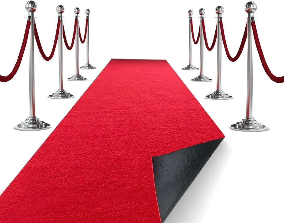 Extra Thick Red Carpet Runner 3 x 10 Ft, Real Carpet, Non-Slip Backing, Stain Resistant, Event Runway Runner Rug for Wedding, Hollywood Movie Award Ceremony Party Decoration