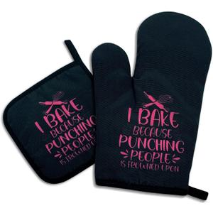 I Bake Because Punching People is Frowned Upon, Funny Oven Mitts and Pot Holders, Silicone Non-Slip Oven Mitts, Bake Lover Gift, Chef Gift, Housewarming Gift Ideas