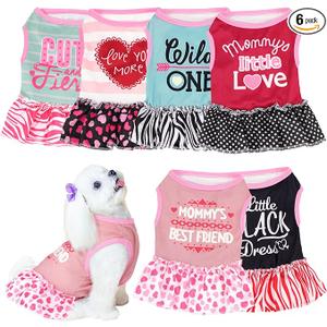 6 Pack Girl Dog Clothes Pet Dress Shirt Female Cute Dog Sundress Puppy Summer Apparel Clothes Outfits with Ruffles for Pets Cats(Large)