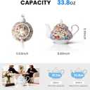 33.8 oz Porcelain Tea Pot Luxury Gold Trim Floral Ceramic Teapot Waterpot Tea Maker for Blooming Loose Leaf Tea Coffee Milk Christmas Women Gift Housewarming Home Kitchen Décor (Vintage Pink)