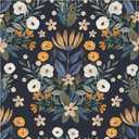 Floralplus Peel and Stick Wallpaper Boho Removable Wallpaper for Bathroom Dark Floral Wallpapers Adhesive Leaf Floral Contact Paper for Renter Wall Decor Vinyl Forest Wall Paper 118 x 17.5 in (Blue)