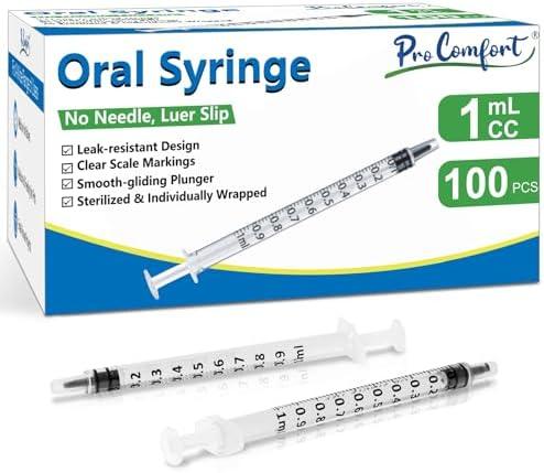 Pro Comfort 1ml Syringe without Needle, No Needle Individually Packaged Oral Syringe for Scientific Labs, Measurement, Dispensing, Oil or Glue Applicator Oral Dispenser