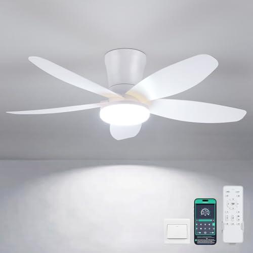 Surtime Ceiling Fans with Lights-36 Low Profile Ceiling Fan with Light and Remote/APP Control,Flush Mount,DC Reversible,LED Dimmable Modern Ceiling Fans for Bedroom,Indoor/Outdoor Patio Use(White)