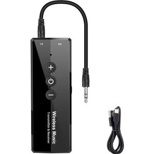 2026 Upgraded Bluetooth 5.3 Transmitter 3-in-1, Portable Wireless Rechargeable Transceiver Adapter for TV PC, Stereo Audio Receiver for Car Speaker System (Black)
