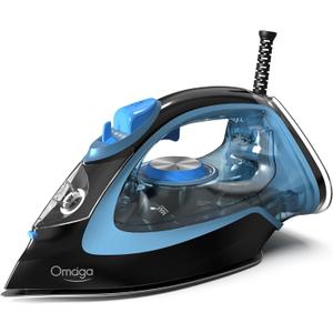 OMAIGA Steam Iron for Clothes, 1750W Clothes Iron Rapid Heating, Non-Stick Ceramic Soleplate, 3-Way Auto-Off, 15.21oz Water Tank, Self-Cleaning, Anti-Drip, Anti-calc Ironing Clothes for Home, Blue