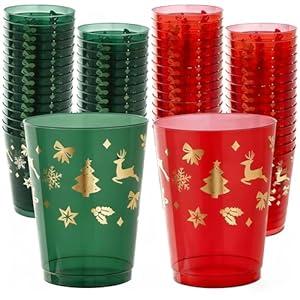 Ciaell 60 Pack Christmas Plastic Cups - 10 Oz Red and Green Disposable Cups - Christmas Wine Glasses for Xmax Party Supplies