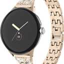 FitTurn Compatible With Google Pixel Watch 3 41mm/Watch 2 1 Band Women Bling Diamond Metal Strap Dressy Crystal Strap Band For Google Pixel 3 41mm Smartwatch Accessories (Champagne)