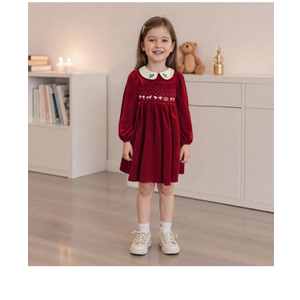 Toddler Girl Valentines Day Outfit Jesus Loves ME Long Sleeve Doll Collar Smocked Dress Valentines Party Dresses 90