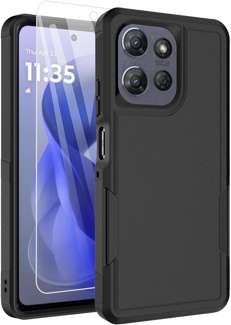 Dahkoiz for Motorola Moto G Power 5G 2025 Case with Glass Screen Protector, 15ft Military-Grade Drop Protection, Dual Layer Full Body Shockproof Phone Case, Black
