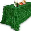 Preboun 90 x 132 Inch Green Taffeta Tablecloth Leaf Petal 3D Table Cloth Events Table Cover for Forest Party Wedding Event Banquet Outdoor