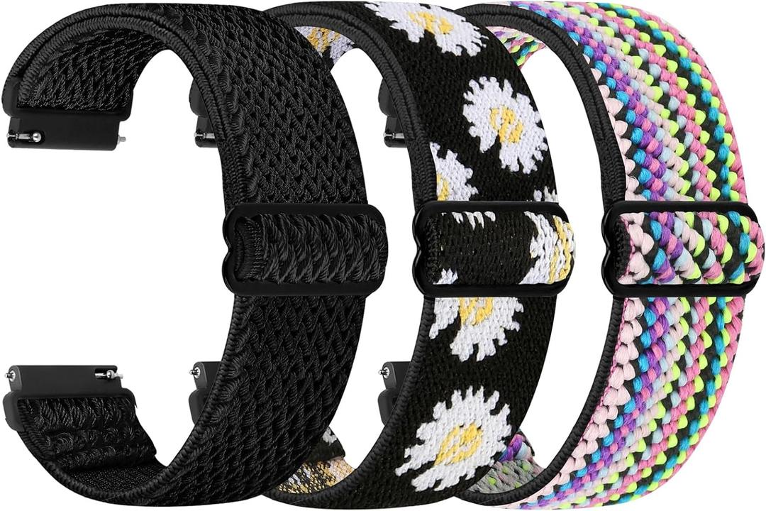 TumpCez Quick Release Watch Band - Choice of Width - 22mm Watch Bands, Solo Loop Adjustable Elastic Nylon Watch Straps Replacement Wristband for Men Women (Black+Sunflower+Colorful)