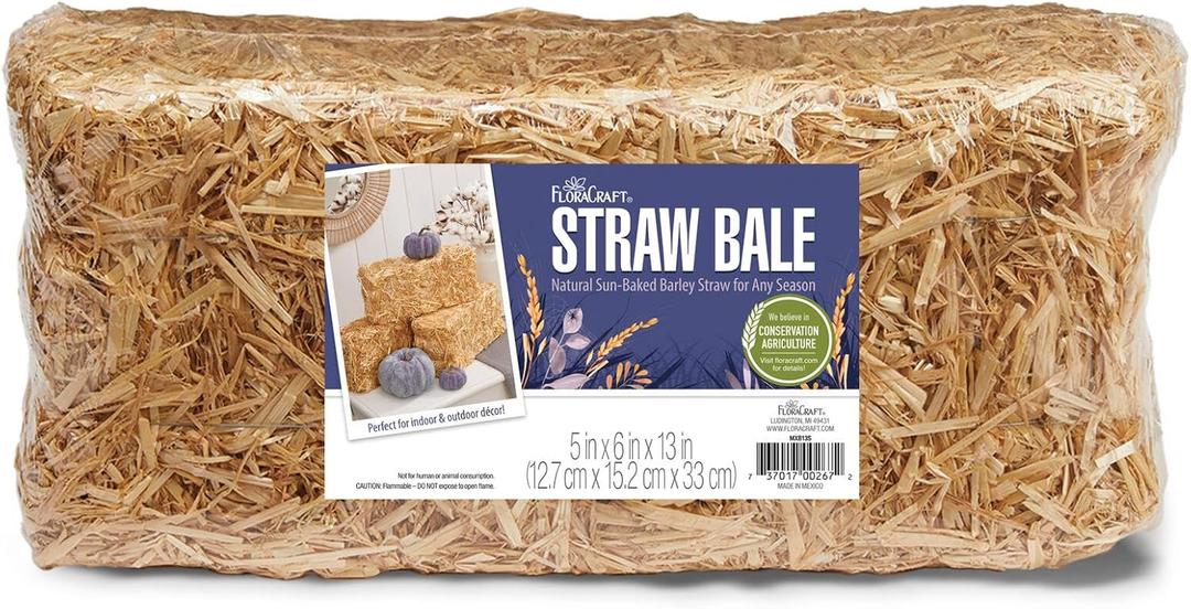 FloraCraft Decorative Straw Bale 5 Inch x 6 Inch x 13 Inch Natural