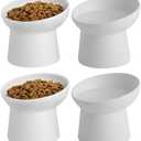 KITCHENLESTAR 4 Pcs Small Ceramic Raised Cat Bowls, Tilted Elevated Food or Water Bowls, Stress Free, Backflow Prevention, Dishwasher and Microwave Safe, Lead & Cadmium Free(4pc White)