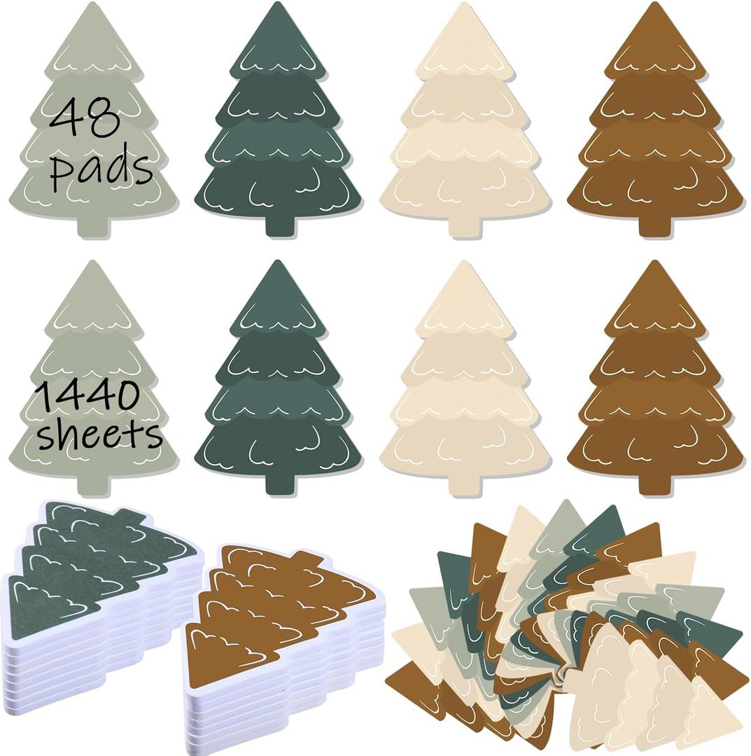 Janlaugh 48 Pads 1440 Sheets Valentines Day Sticky Notes Teachers Appreciation Gifts Self Adhesive Memo Pads Cute Gifts(Boho Colors,Christmas Tree)