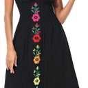 YZXDORWJ Women Mexican Embroidered Casual Dress Summer Ruffle V Neck Short Sleeves (Black, XL)