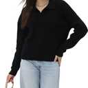 Women's Polo Sweater V Neck Long Sleeve, Pullover Knit Sweaters for Women Lapel Collar (Black, L)