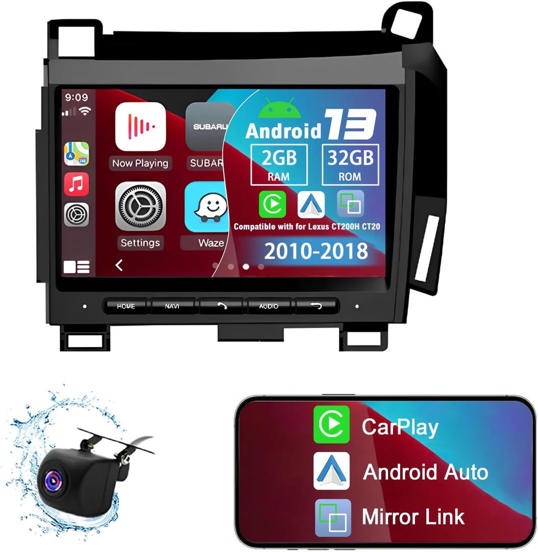 Android 13 CarPlay & Android Auto Car Stereo fit for Lexus CT200H CT20 2010-2018,Slakerbe 7 Inch 2G+32G Car Audio Receiver GPS Navigation Unit with Bluetooth Head Unit Backup Camera WiFi SWC
