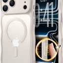 for iPhone 17 Pro Max Case for Women Girls,Compatible with MagSafe,Camera Control,Full Camera Protection, Cute Wave Magnetic Phone Case for iPhone 17 Pro Max,Stone