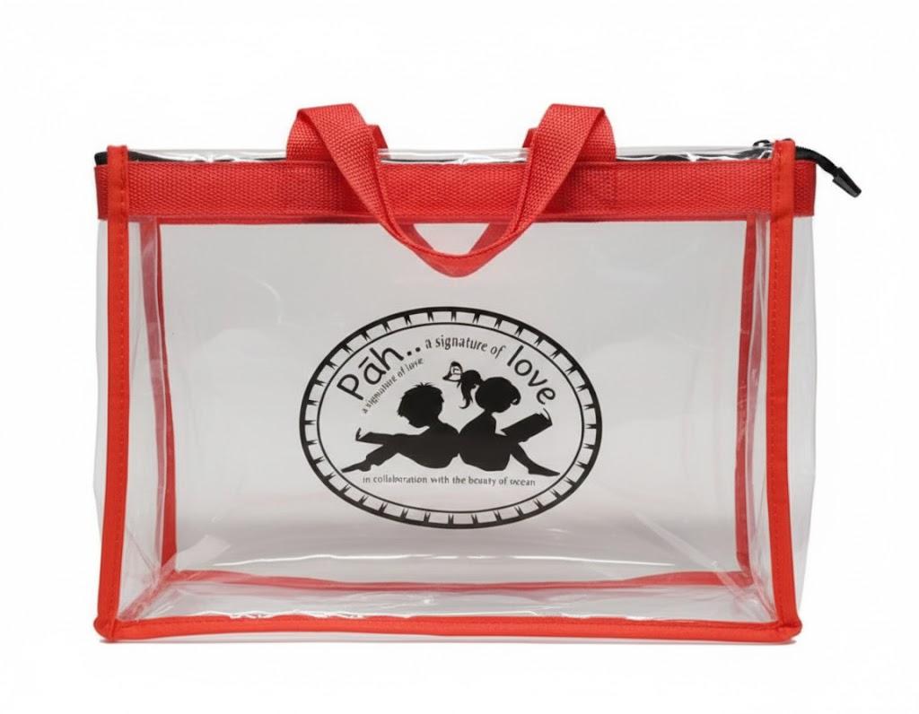 Medium clear bag, red straps, black logo, 5 pack