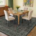 Vintage Washable Square Rugs 8x8 for Living Room, Ultra Soft 8x8 Area Rugs for Dining Room, Bedroom, Non Slip Stain Resistant, Dark Green Oriental Floral Large Floor Carpet Décor