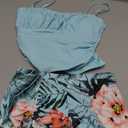 Girls Tankini Swimsuits Two Piece Tropical Print Pleated Bathing Suit with Ruffle Drawstring Skirt Swimwear (13-14 Years, Blue Plant)