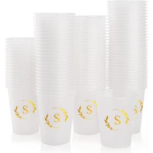 100 Monogrammed Cups Disposable Initial Plastic Cup 12 oz Wedding Personalized Cup for Wedding Reception Baby Shower Birthday Party(Letter S)