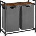 VASAGLE Laundry Hamper, Laundry Basket, Laundry Sorter with 2 Pull-Out and Removable Bags, Shelf, Metal Frame, 2 x 12.1 Gallons (46 L), 28.8 x 13 x 28.4 Inches, Slate Gray and Rustic Brown UBLH201G01, 2 Bags - 92 L