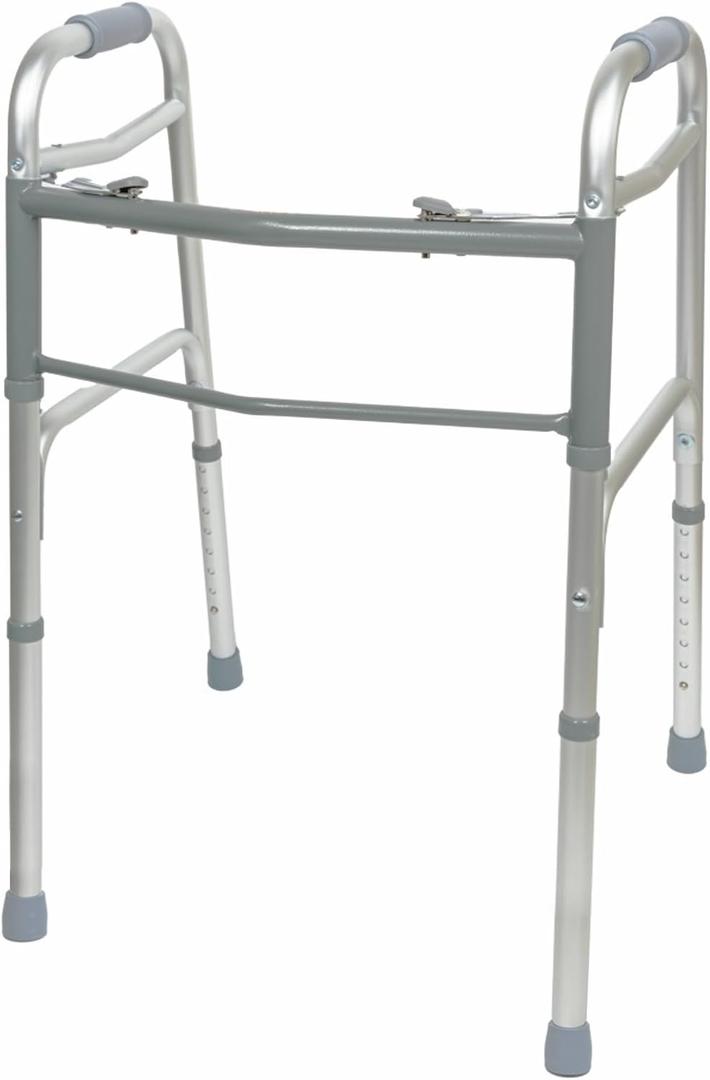 Two Button Folding Walker, Lightweight Mobility Aid with Safety Brakes and Foam Grips for Seniors and Adults, 300 lb. Maximum Weight Capacity