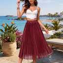 Flowy Pleated Business Skirts High Waist Elegant Skirt 2601 Burgundy M (Red)