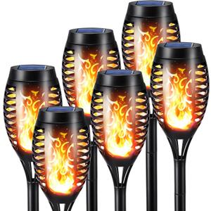 Toodour Solar Halloween Lights Outdoor, 6 Pack LED Torch Lights Flickering Flame, Waterproof Solar Outdoor Light - Landscape Decoration Lighting for Garden, Lawn, Yard, Halloween Decorations